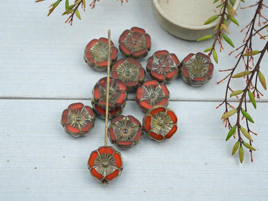 Picasso Beads - Czech Glass Beads - Hawaiian Flower Beads - Czech Glass Flowers - 12mm - 12pcs - (A459)