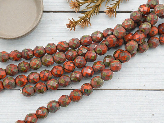 Picasso beads - Czech Glass Beads - Fire Polished Beads - Round Beads - Faceted Beads - 8mm - 16pcs - (1870)