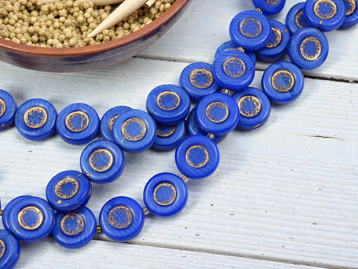 Czech Glass Beads - Old Stock Beads - Coin Beads - Vintage Beads - 15mm - 13pcs - (6113)
