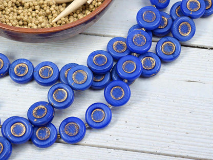 Czech Glass Beads - Old Stock Beads - Coin Beads - Vintage Beads - 15mm - 13pcs - (6113)
