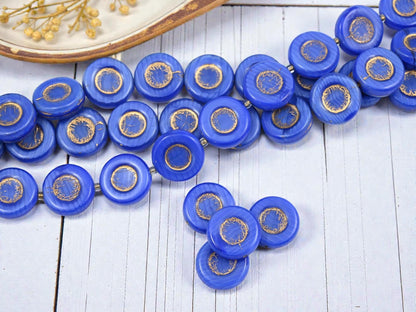 Czech Glass Beads - Old Stock Beads - Coin Beads - Vintage Beads - 15mm - 13pcs - (6113)