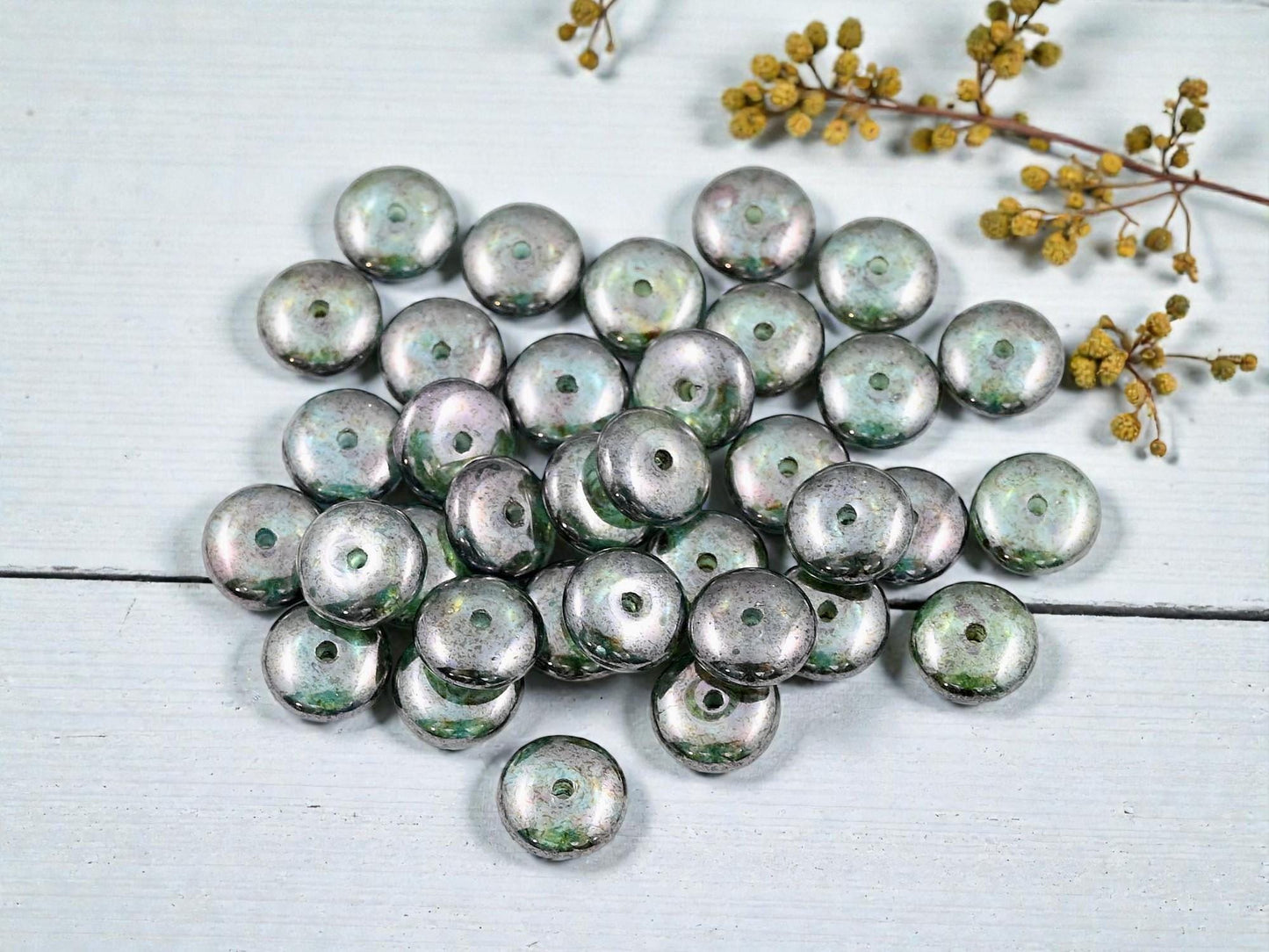 Czech Glass Rondelle Spacer Beads - Green Lumi - 8x3mm - 25pcs - (4183)