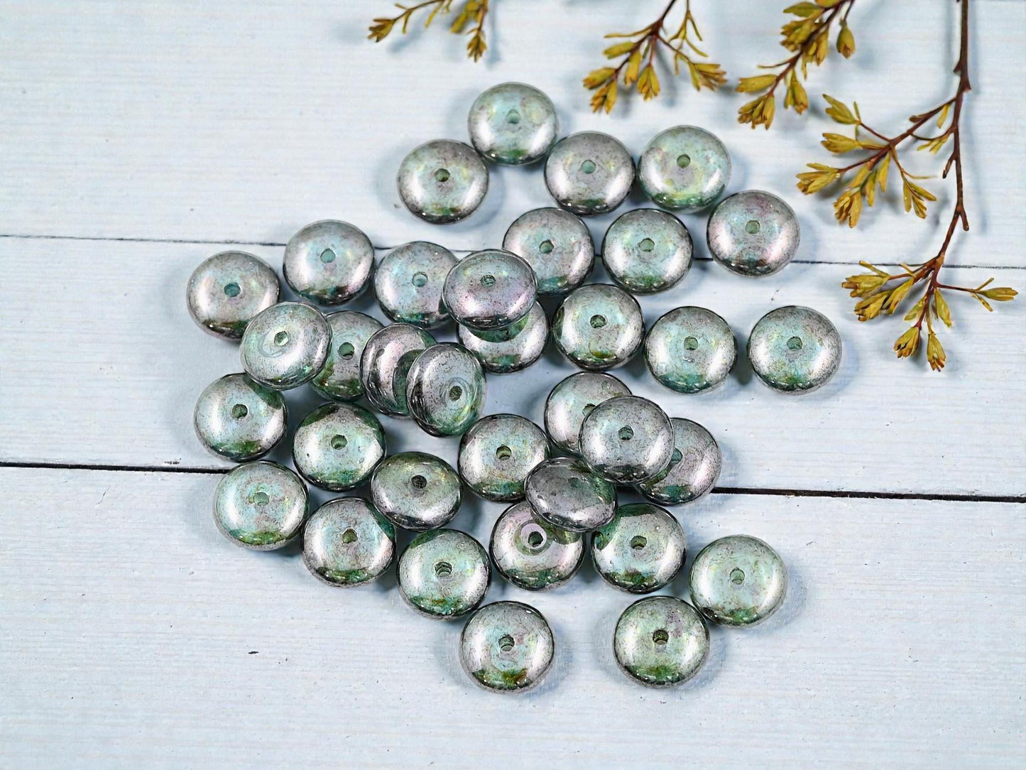 Czech Glass Rondelle Spacer Beads - Green Lumi - 8x3mm - 25pcs - (4183)