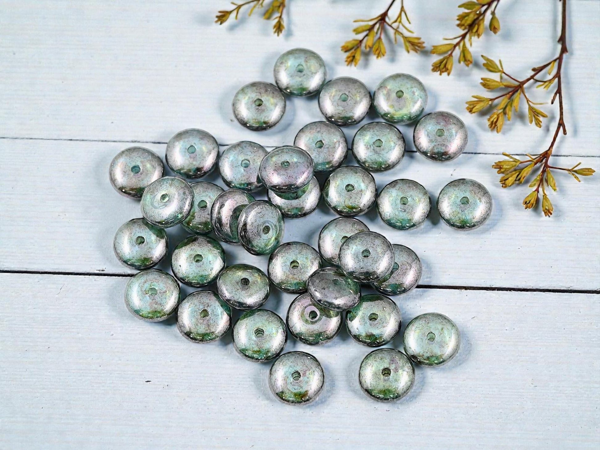 Czech Glass Rondelle Spacer Beads - Green Lumi - 8x3mm - 25pcs - (4183)