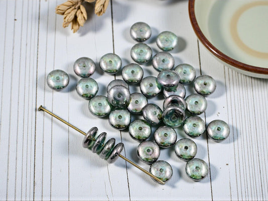Czech Glass Rondelle Spacer Beads - Green Lumi - 8x3mm - 25pcs - (4183)