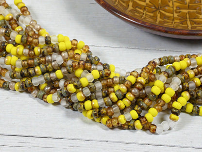 Czech Glass Beads - Picasso Seed Beads - Aged Picasso Beads - Size 2 Seed Beads - 2/0 - 20" Strand - (A133)
