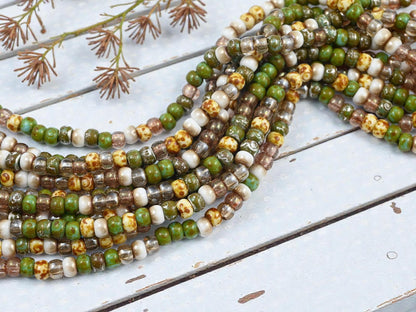 Aged Picasso Beads - Picasso Seed Beads - Czech Glass Beads - Size 2 Seed Beads - 2/0 - 20" Strand - (A361)