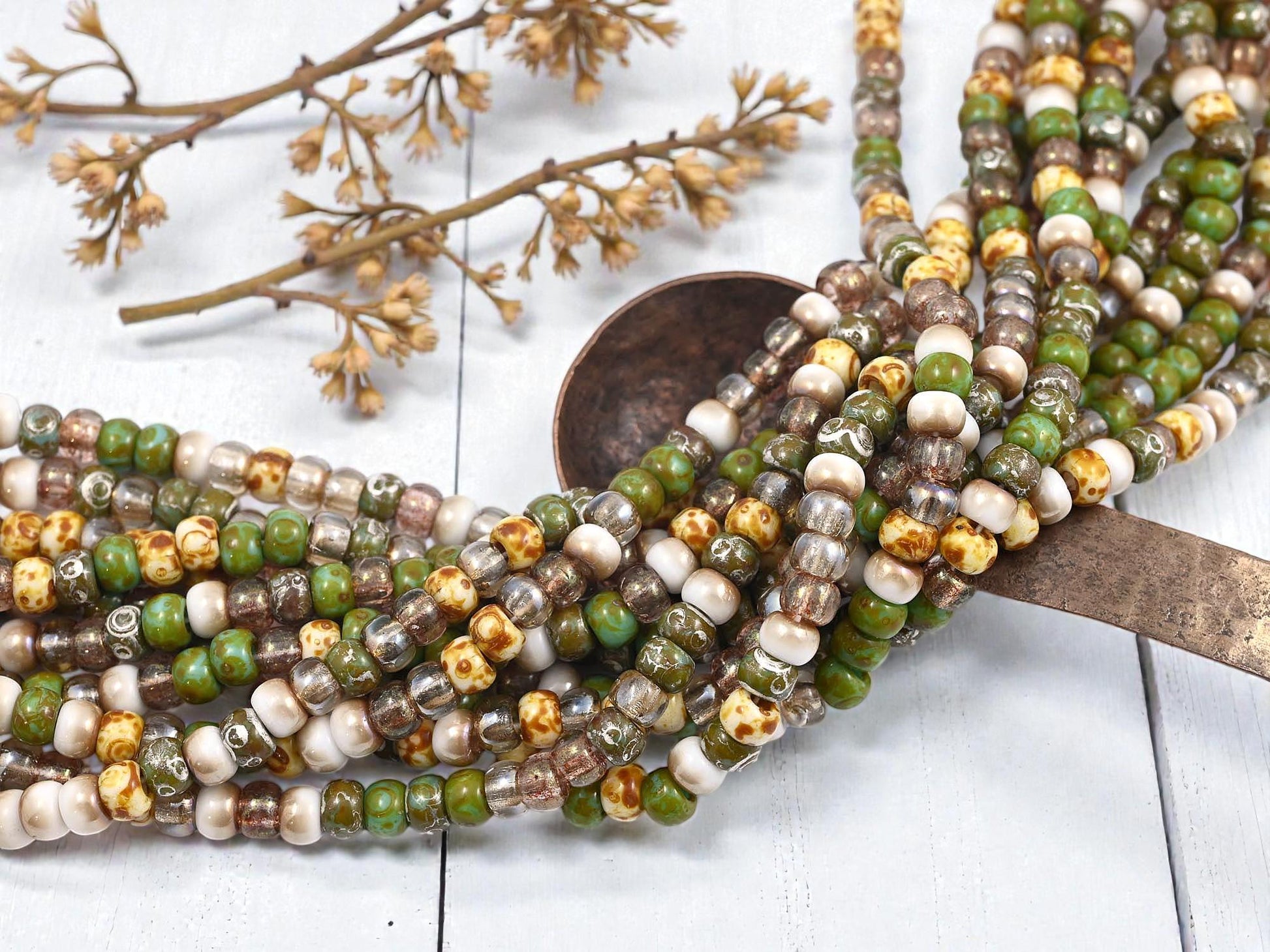 Aged Picasso Beads - Picasso Seed Beads - Czech Glass Beads - Size 2 Seed Beads - 2/0 - 20" Strand - (A361)