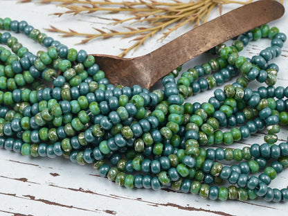 Czech Glass Beads - Picasso Seed Beads - Aged Picasso Beads - Size 2 Seed Beads - 2/0 - 18" Strand - (A389)