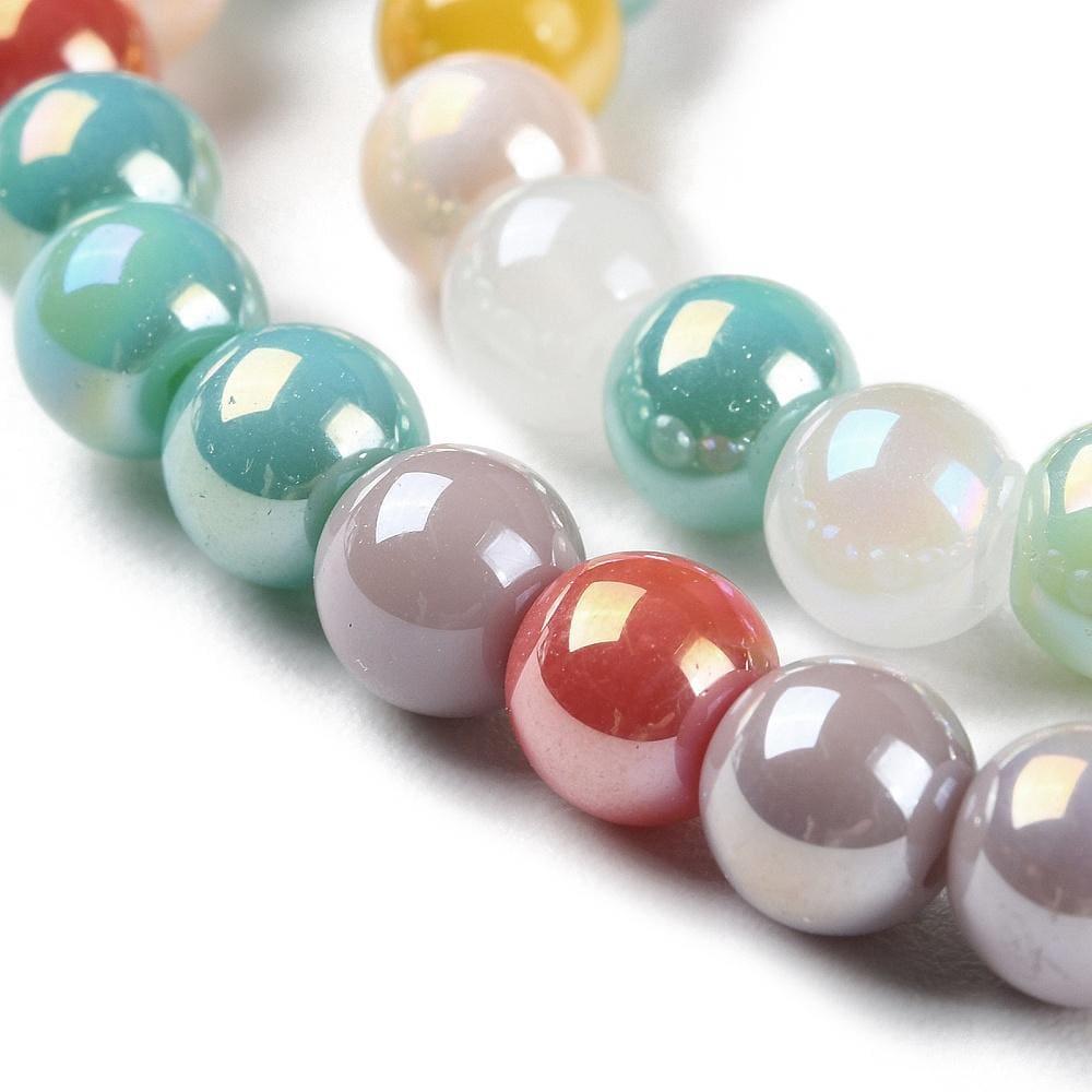 Glass Beads - Round Beads - Chinese Glass - Electroplated Glass - 6mm - 15" Strand - (A561)