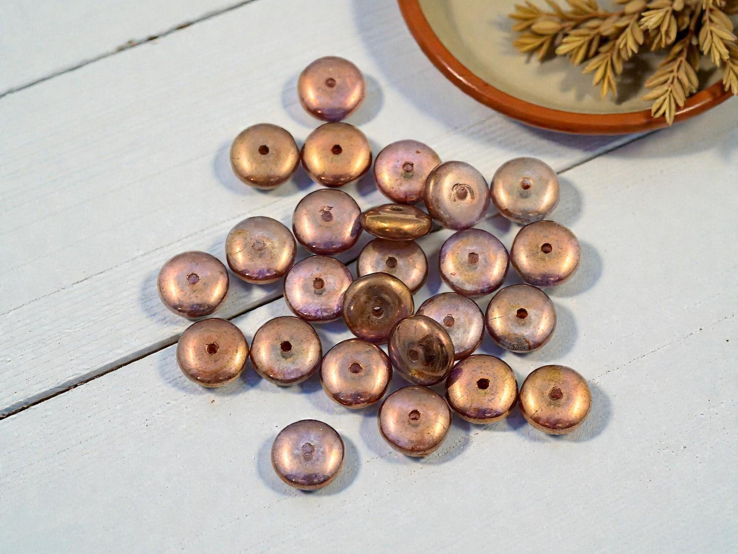 Czech Glass Rondelle Spacer Beads - Brown Lumi - 8x3mm - 25pcs - (4209)