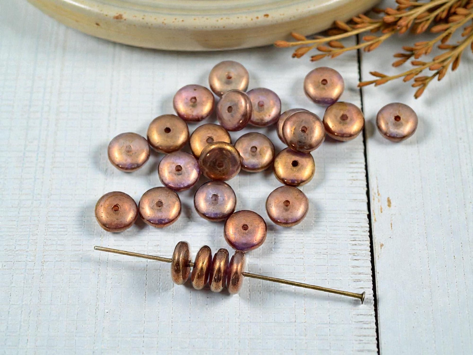 Czech Glass Rondelle Spacer Beads - Brown Lumi - 8x3mm - 25pcs - (4209)