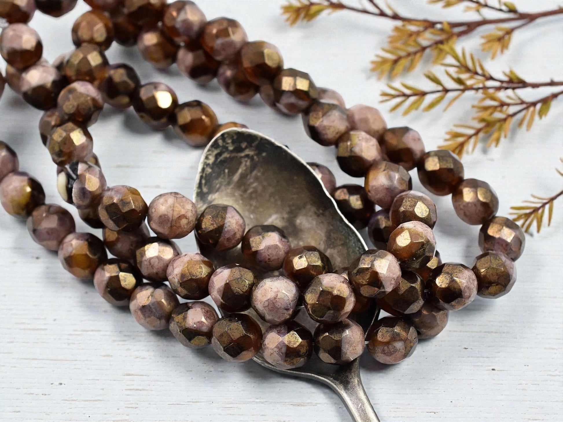 *25* 8mm Gold Lustered Mauve Root Beer Fire Polished Round Beads