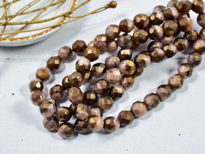 *25* 8mm Gold Lustered Mauve Root Beer Fire Polished Round Beads