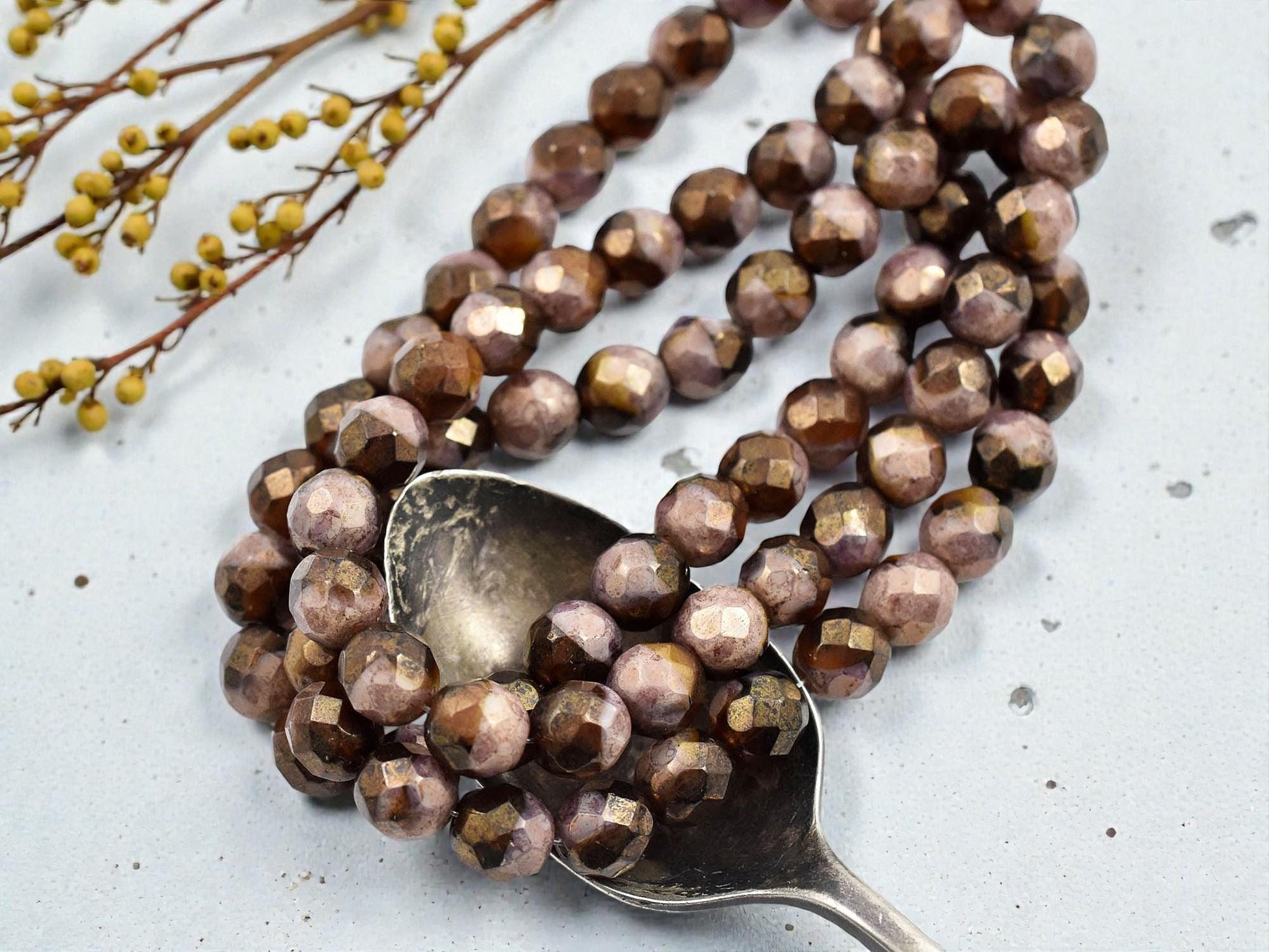 *25* 8mm Gold Lustered Mauve Root Beer Fire Polished Round Beads