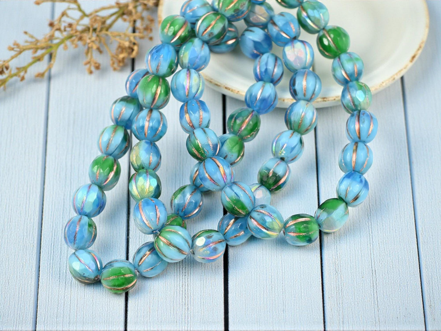 Czech Glass Beads - Melon Beads - Faceted Melon - Picasso Beads - Round Beads - 8mm - 20pcs (A591)