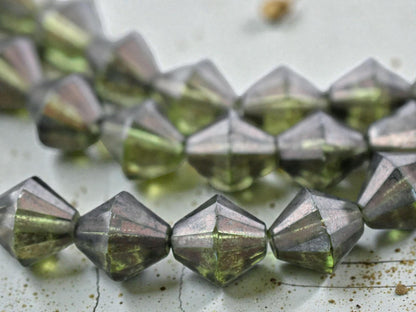 *2* 15mm Bronze Washed Olive Green Picasso Faceted Bicone Beads