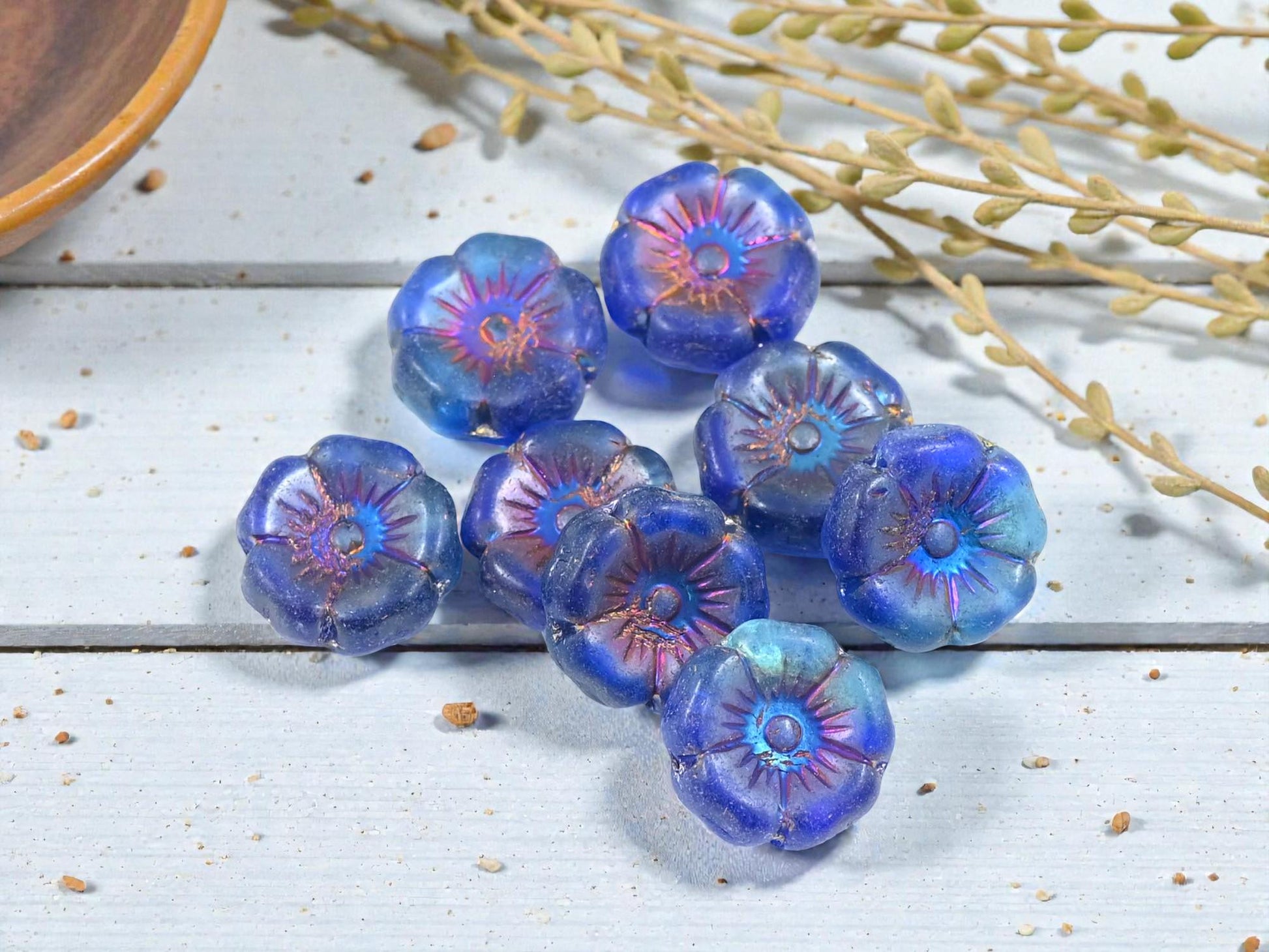 Czech Glass Beads - Hawaiian Flower Beads - Czech Flowers - Picasso Beads - 12mm - 12pcs - (A587)