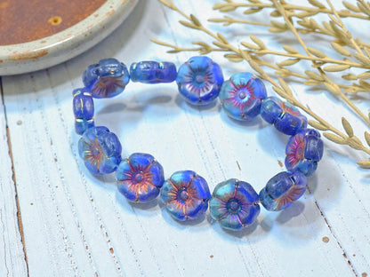 Czech Glass Beads - Hawaiian Flower Beads - Czech Flowers - Picasso Beads - 12mm - 12pcs - (A587)