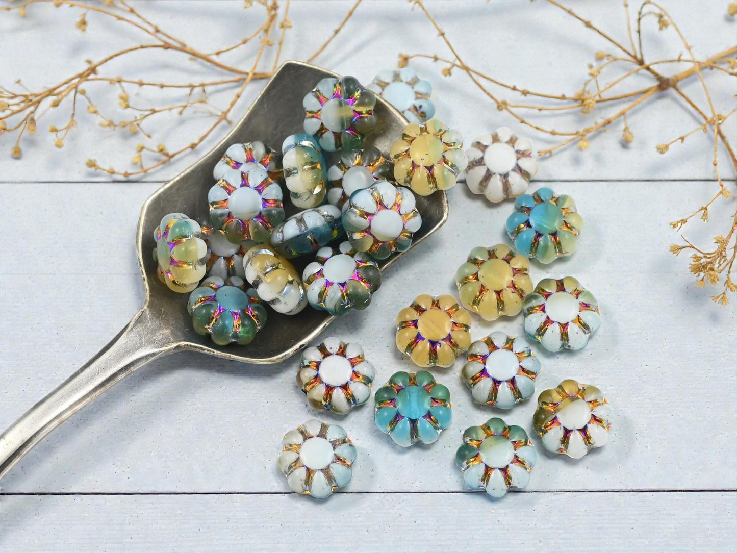 New Czech Beads - Czech Glass Beads - Flower Beads - Cactus Flower - 9mm - 25pcs - (B745)