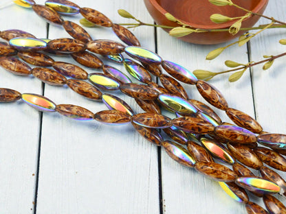 Picasso Beads - Czech Glass Beads - Wedged Oval - 10pcs - 19x7mm - (460)