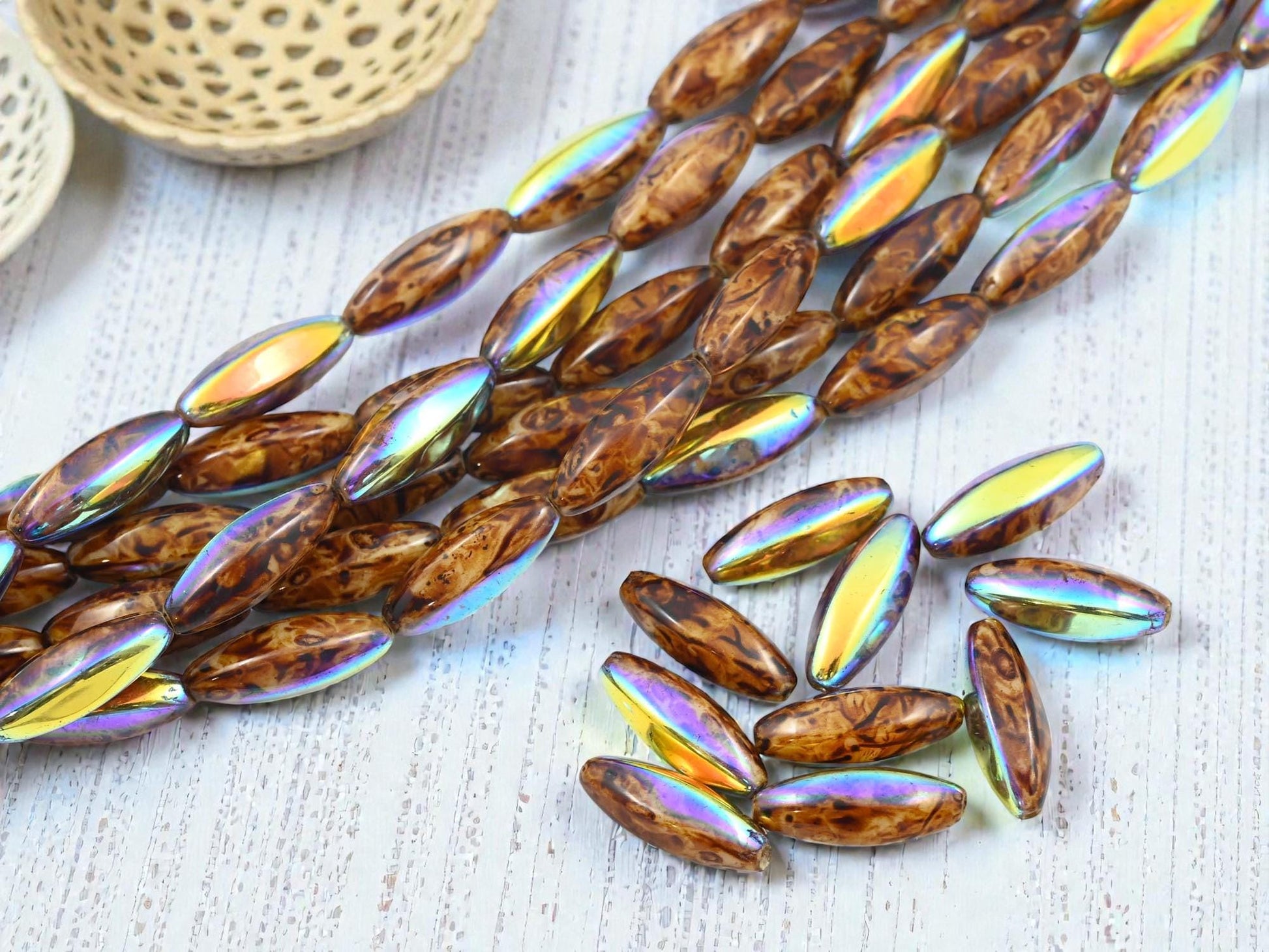 Picasso Beads - Czech Glass Beads - Wedged Oval - 10pcs - 19x7mm - (460)