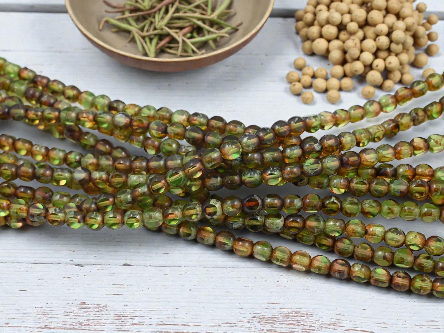 Czech Glass Beads - Picasso Beads - 3 Cut Round Beads - Old Stock Beads - 6mm - 34 Beads - (3791)