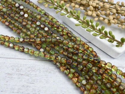 Czech Glass Beads - Picasso Beads - 3 Cut Round Beads - Old Stock Beads - 6mm - 34 Beads - (3791)