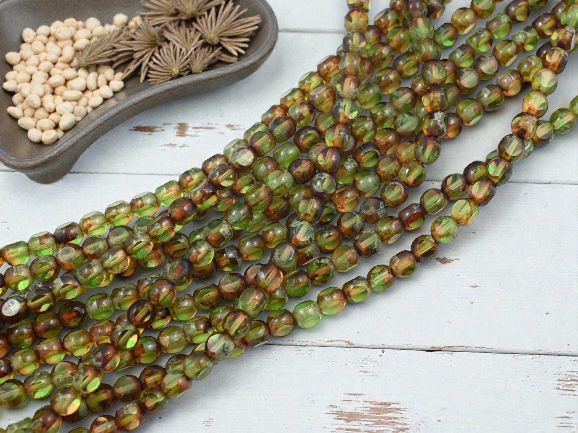 Czech Glass Beads - Picasso Beads - 3 Cut Round Beads - Old Stock Beads - 6mm - 34 Beads - (3791)