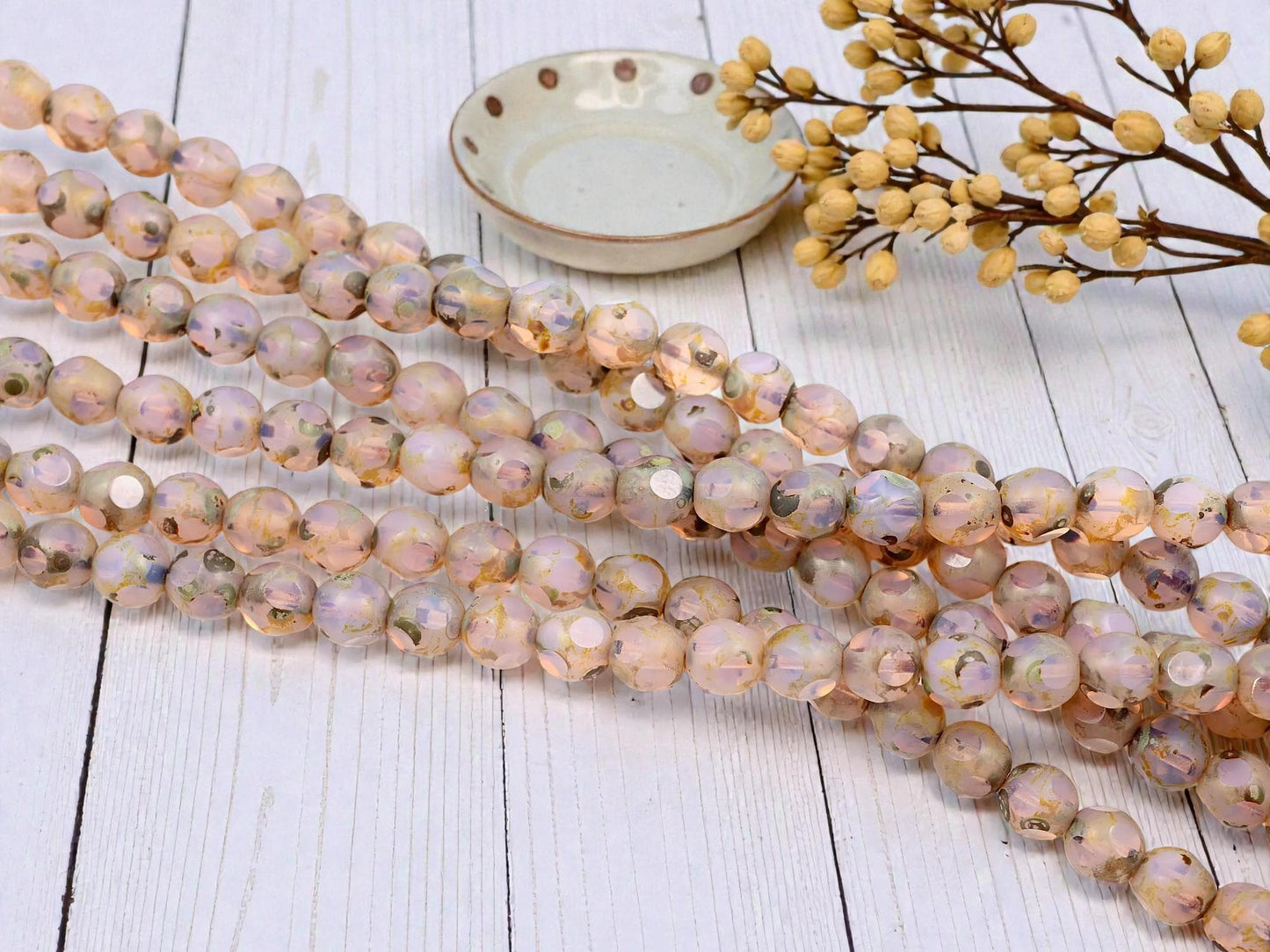 Czech Glass Beads - Picasso Beads - Round Beads - Old Stock Beads - 8mm - 25 Beads - (4276)