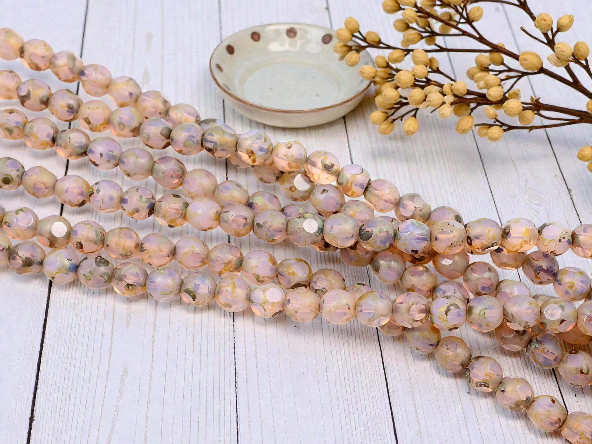 Czech Glass Beads - Picasso Beads - Round Beads - Old Stock Beads - 8mm - 25 Beads - (4276)