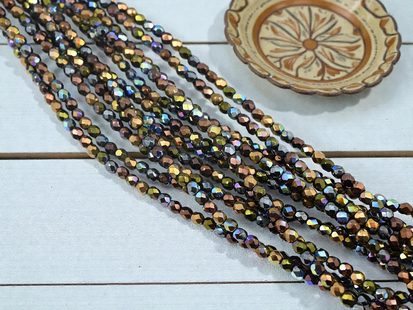4mm Beads - Czech Glass Beads - Round Beads - Metallic Beads - Fire Polished Beads - 50pcs - (A466)