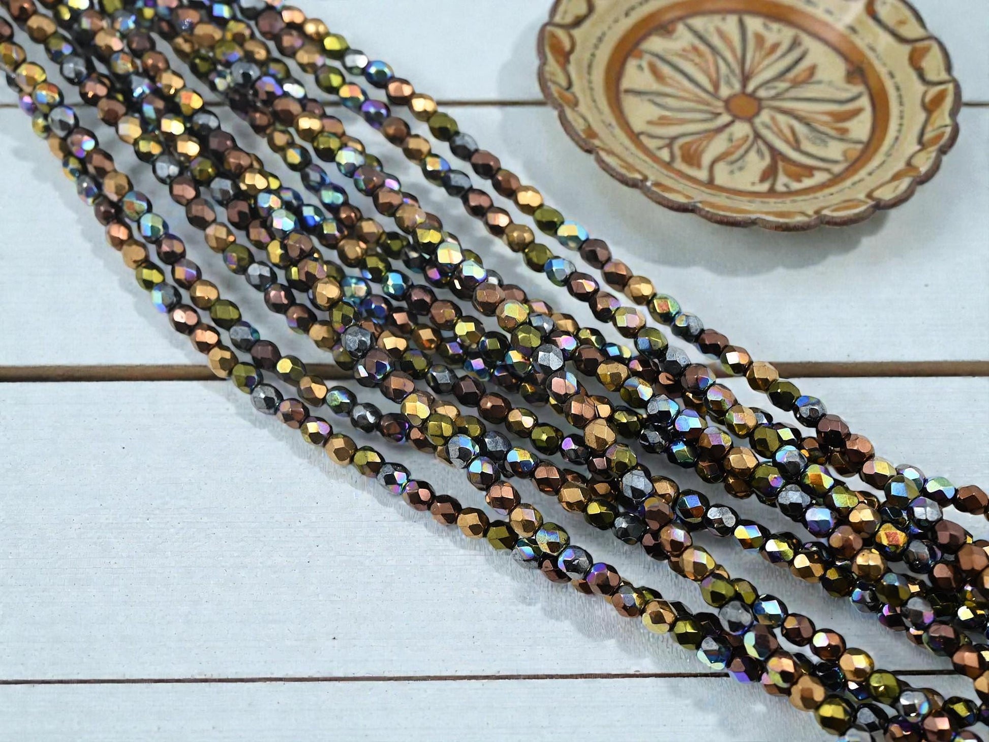 4mm Beads - Czech Glass Beads - Round Beads - Metallic Beads - Fire Polished Beads - 50pcs - (A466)