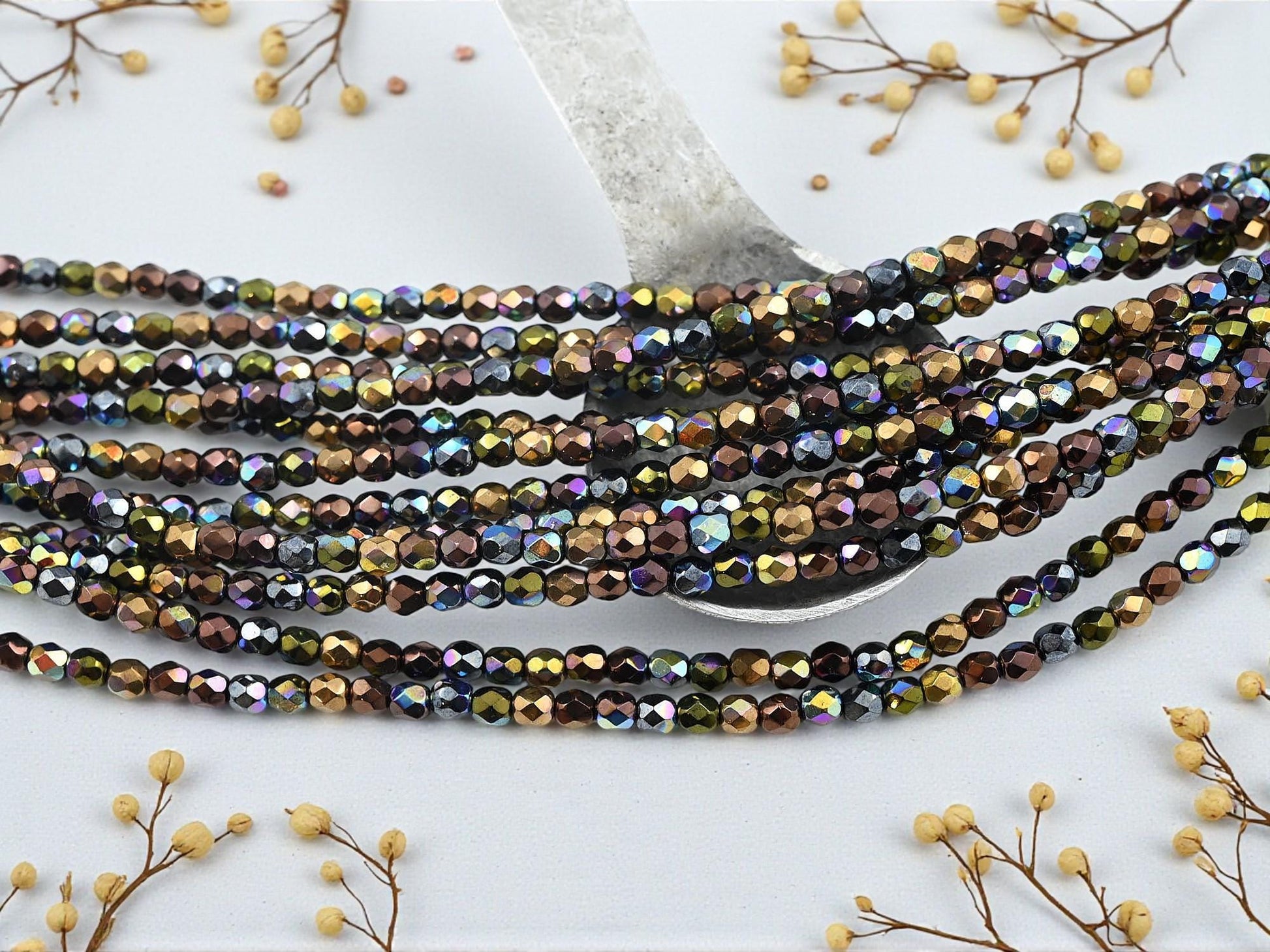 4mm Beads - Czech Glass Beads - Round Beads - Metallic Beads - Fire Polished Beads - 50pcs - (A466)