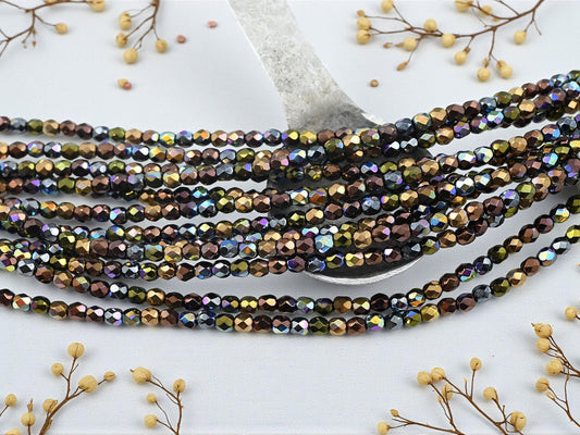 4mm Beads - Czech Glass Beads - Round Beads - Metallic Beads - Fire Polished Beads - 50pcs - (A466)