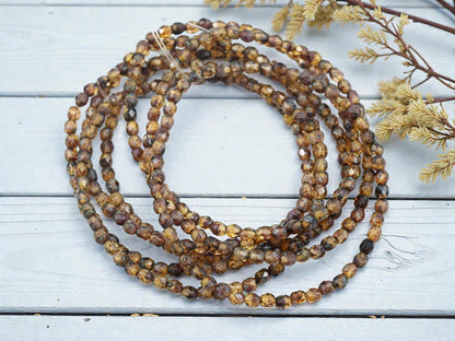 Picasso Beads - Czech Glass Beads - 4mm Beads - Fire Polished Beads - Round Beads - Crystal Picasso - 4mm - 50pcs (A468)