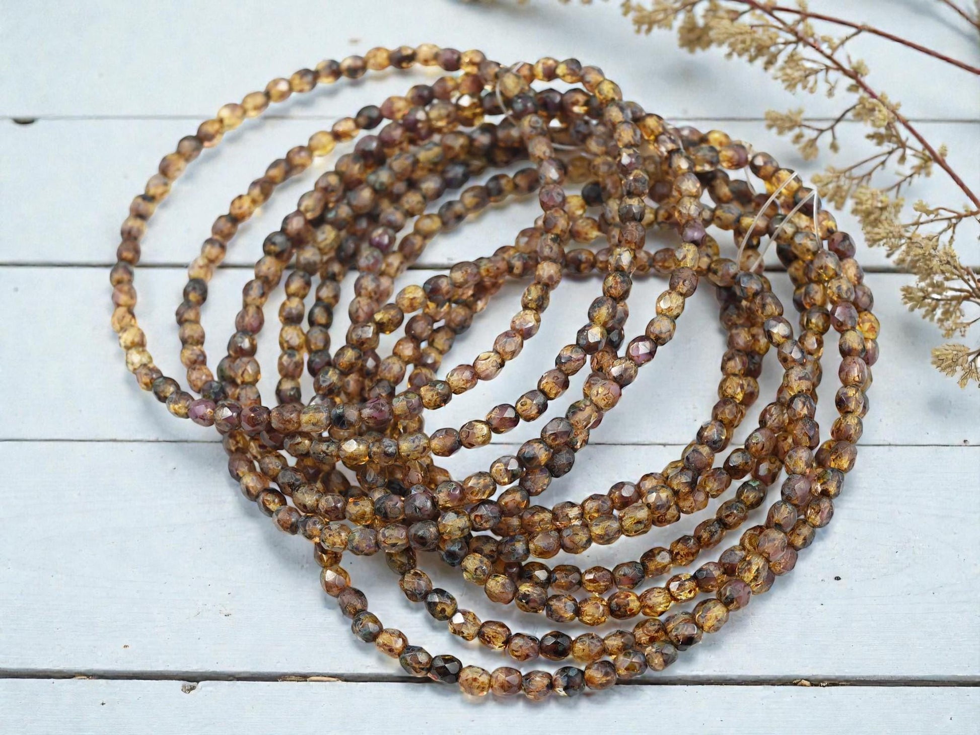 Picasso Beads - Czech Glass Beads - 4mm Beads - Fire Polished Beads - Round Beads - Crystal Picasso - 4mm - 50pcs (A468)