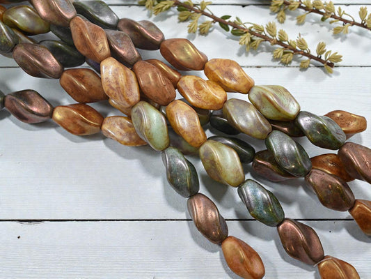 Vintage Beads - Czech Glass Beads - Picasso Beads - Mixed Glass Beads - 18x11mm - 10pcs - (6108)