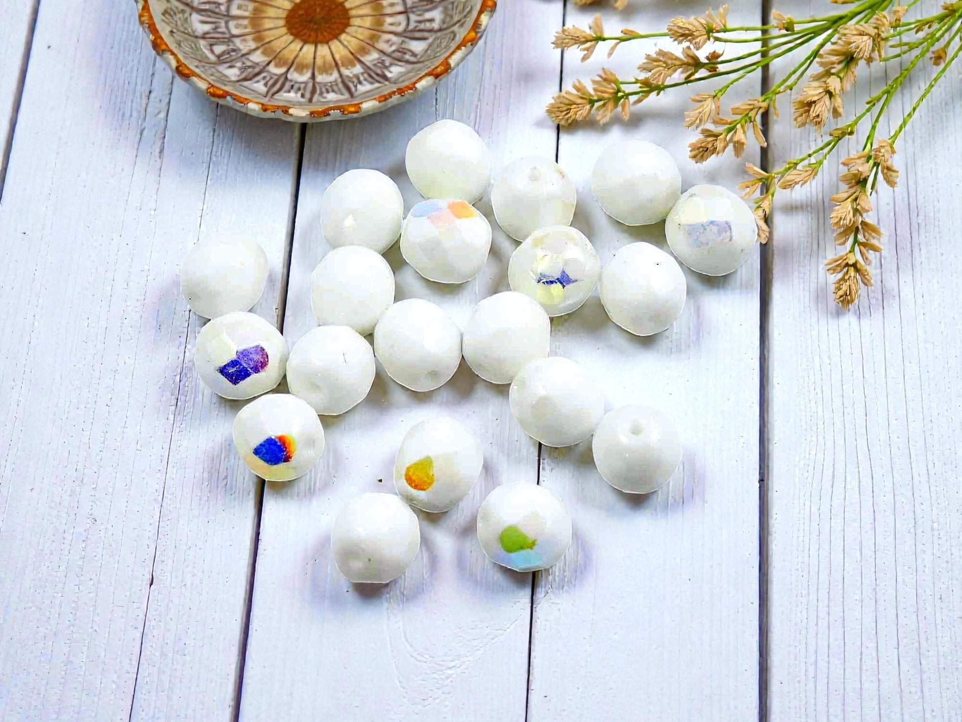 Czech Glass Beads - Fire Polished Beads - White Beads - Round Beads - 8mm Beads - 20pcs - (B607)
