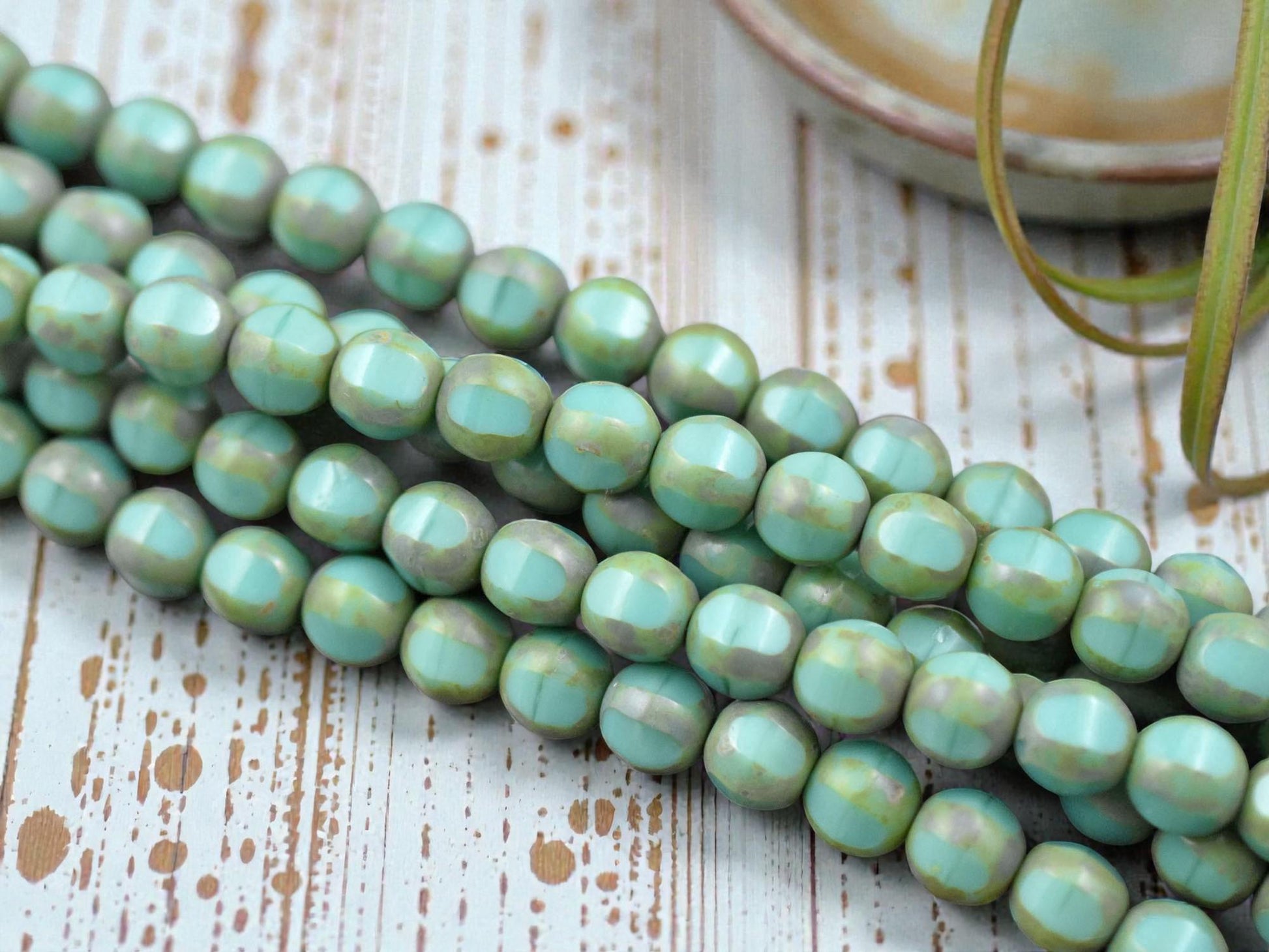 *15* 8mm Turquoise Picasso Window Cut Round Beads