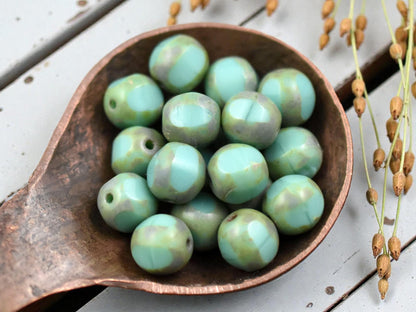 *15* 8mm Turquoise Picasso Window Cut Round Beads