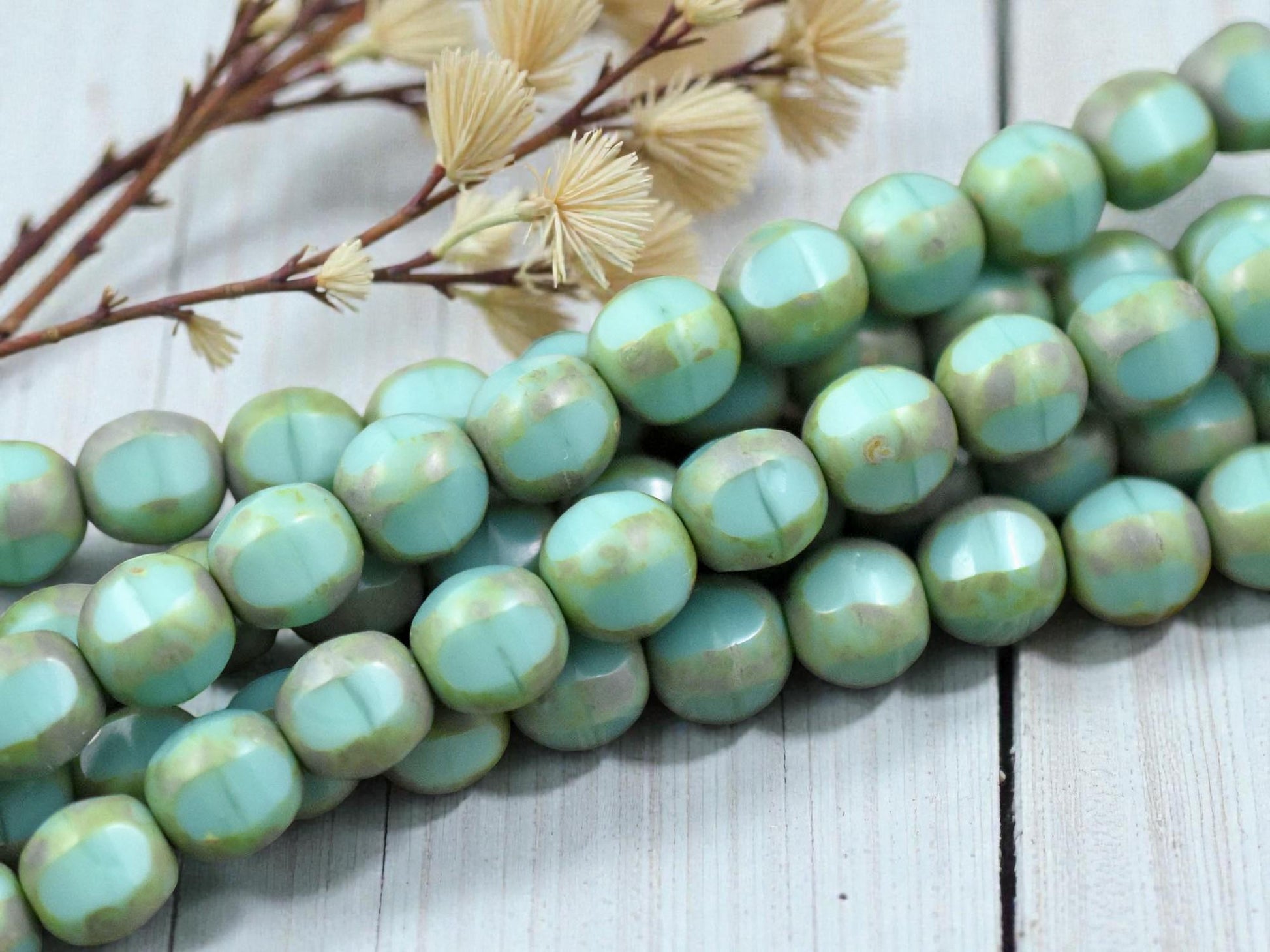 *15* 8mm Turquoise Picasso Window Cut Round Beads