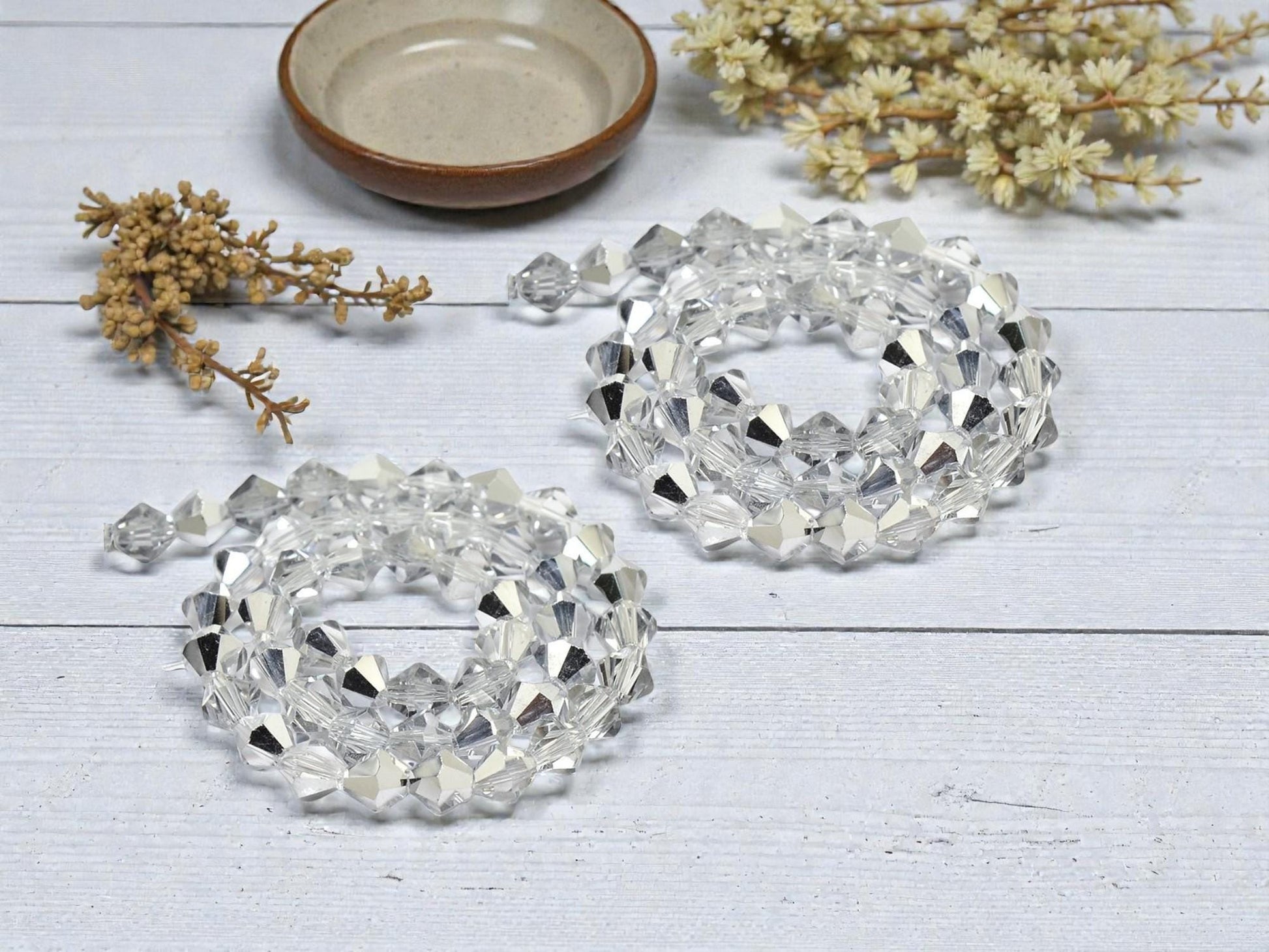 Electroplated Beads - Chinese Glass - Bicone Beads - Crystal Beads - 12" Strand - (A83)