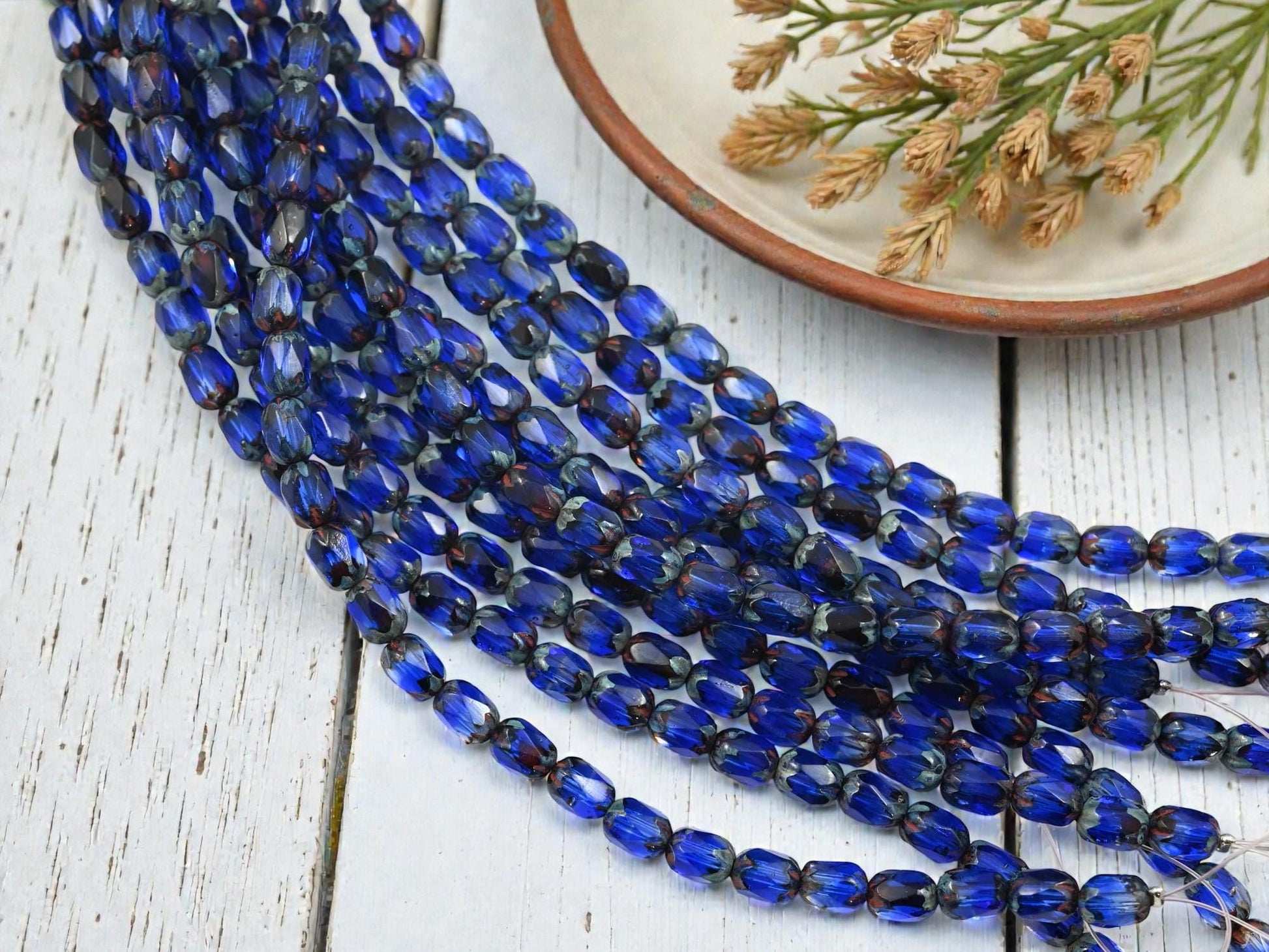 Picasso Beads - Czech Glass Beads - Fire Polished Beads - Oval Beads - 4x6mm - 25pcs - (4455)