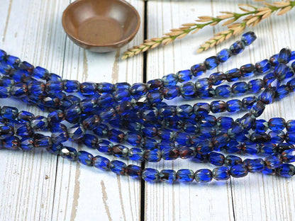 Picasso Beads - Czech Glass Beads - Fire Polished Beads - Oval Beads - 4x6mm - 25pcs - (4455)