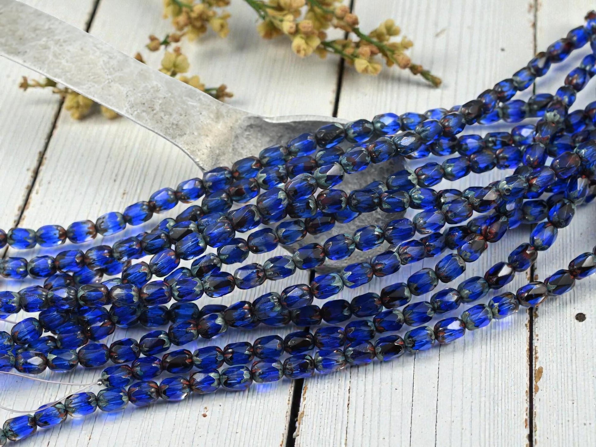 Picasso Beads - Czech Glass Beads - Fire Polished Beads - Oval Beads - 4x6mm - 25pcs - (4455)