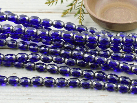 *30* 4x6mm Cobalt Hematite Fire Polished Oval Beads