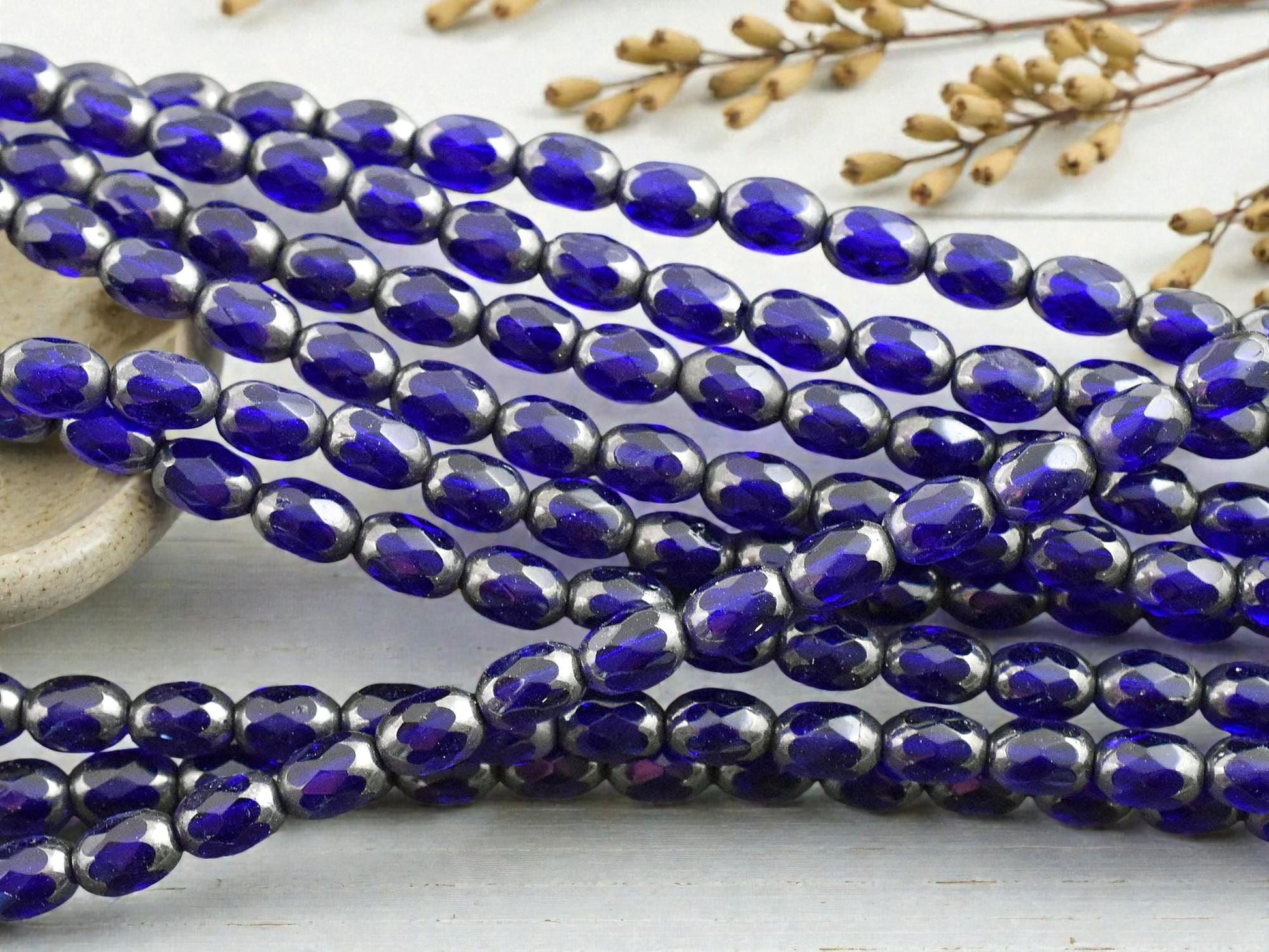 *30* 4x6mm Cobalt Hematite Fire Polished Oval Beads