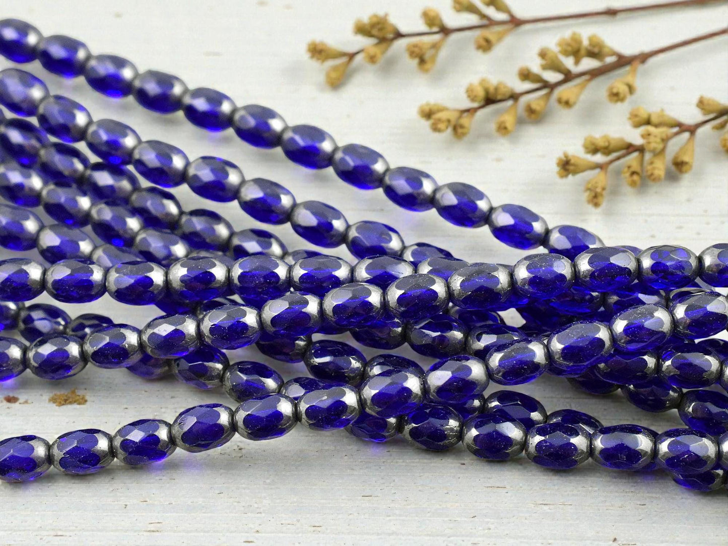 *30* 4x6mm Cobalt Hematite Fire Polished Oval Beads