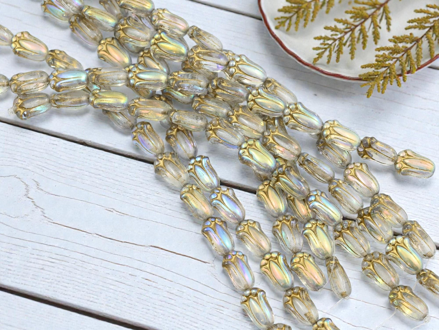 Picasso Beads - Czech Glass Beads - Flower Beads - Tulip Beads - Czech Glass Flowers - Czech Flower Beads - 12x8mm - 12pcs - (2132)
